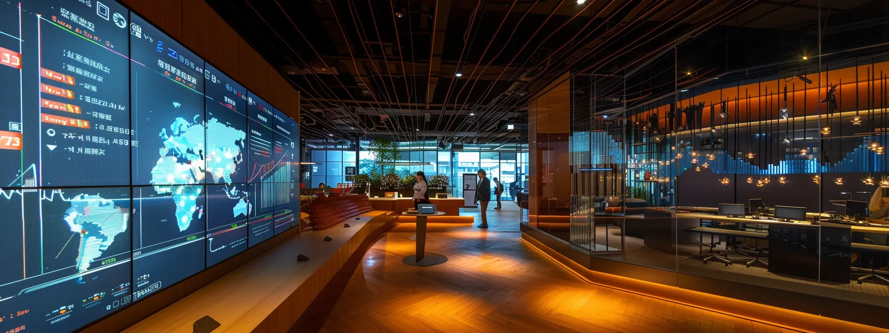 a sleek, modern office with a large digital screen displaying bold analytics and growth graphs, illustrating effective ai search ranking strategies in action, bathed in cool, professional lighting.
