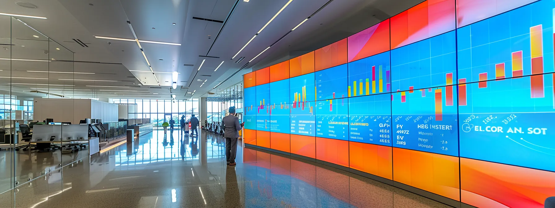 a sleek, modern office workspace featuring a large digital display showcasing vibrant analytics and ai tools, symbolizing the power of ai in optimizing local seo strategies and enhancing business visibility in a competitive market.